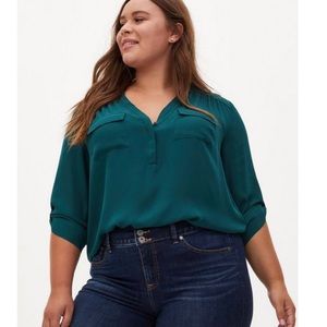 TORRID HARPER GEORGETTE PULLOVER 3/4 SLEEVE BLOUSE in TEAL NWT
